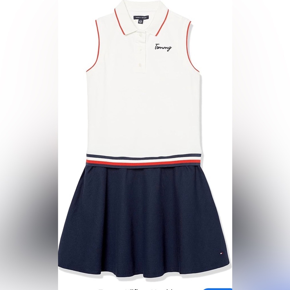 Tommy Hilfiger Kids White Polo Tank with Red Trim and Navy Script